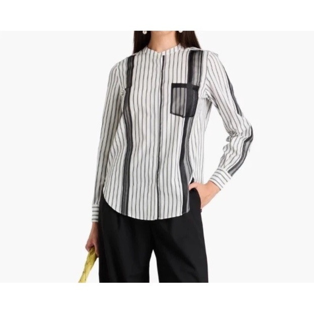 3.1 PHILLIP LIM Organza Trim Overlay‎ Striped Cotton Poplin shirt Button Up Sz 4